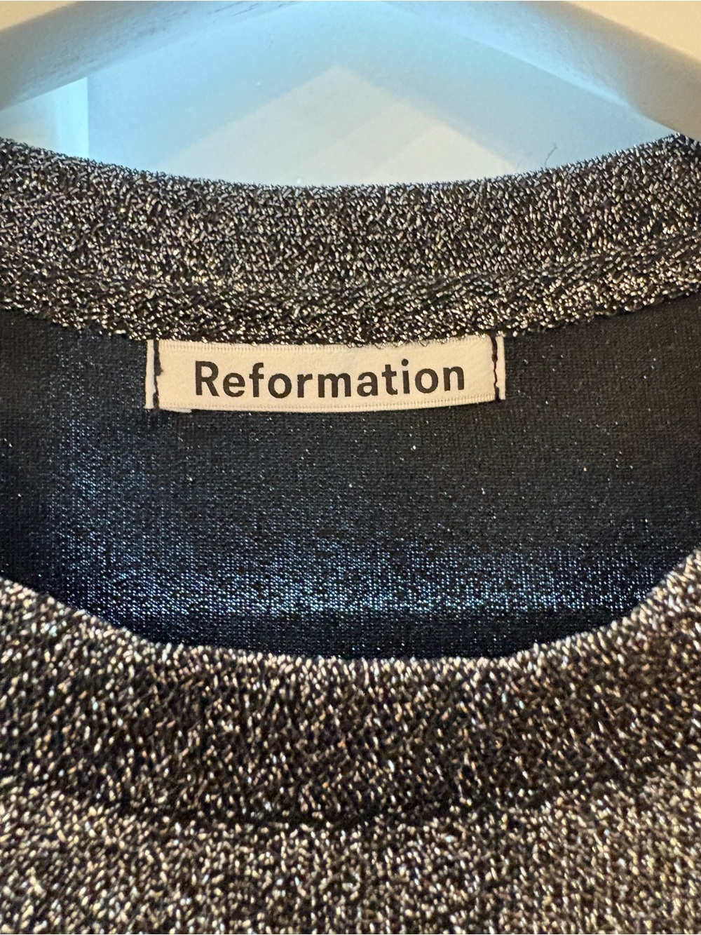 Reformation Metallic Sparkle Short-Sleeve Top in Black - Picture 2 of 4